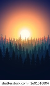 Nature forest Natural Pine forest mountains horizon Landscape wallpaper Mountains lake landscape silhouette tree sky red Sunrise and sunset Illustration vector style colorful view background