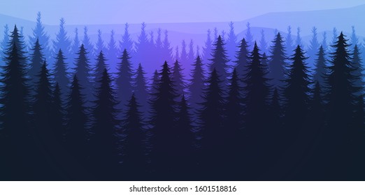 Nature forest Natural Pine forest mountains horizon Landscape wallpaper Mountains lake landscape silhouette tree sky red Sunrise and sunset Illustration vector style colorful view background
