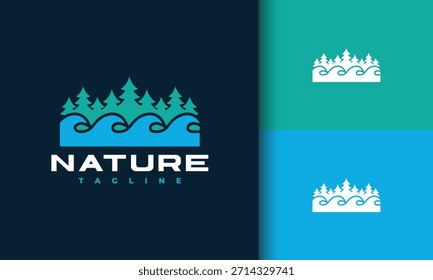 Nature Forest and Ocean Waves Logo Design