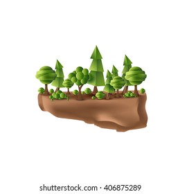 Nature. Forest on a small piece of ground in a cartoon style. It can be used for games or as an icon or illustration. Earth Day. Ecology. Trees, shrubs, bushes, landscape. Vector design