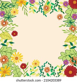 hermosa flor con ilustración de hoja sobre fondo rosado. vector dibujado a mano. marco natural. 
