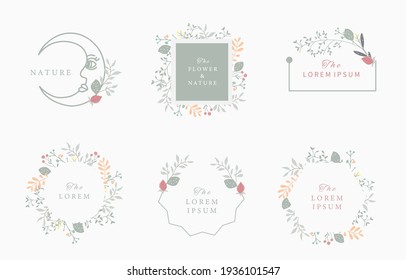 Nature frame collection with leaf and flower.vector illustration for banner and product