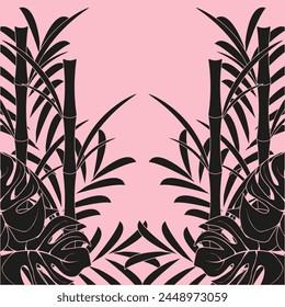 Nature Frame with copy space. Exotic plant Spring Border design in trendy retro style. Vector illustration can used card postcard cover template. Aesthetic seasonal art. EPS 10 