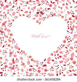 nature frame of heart with couple birds and flowers of cherry. happy valentines day