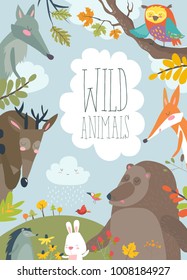 Nature frame with trees, animal and birds