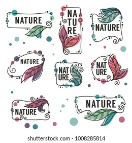 Nature Frames vector collection of doodle flowers emblems  and logo