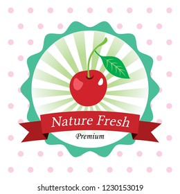 nature fresh cherry fruit vector. premium cherry label design. 