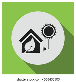 Nature friendly home with solar energy vector icon