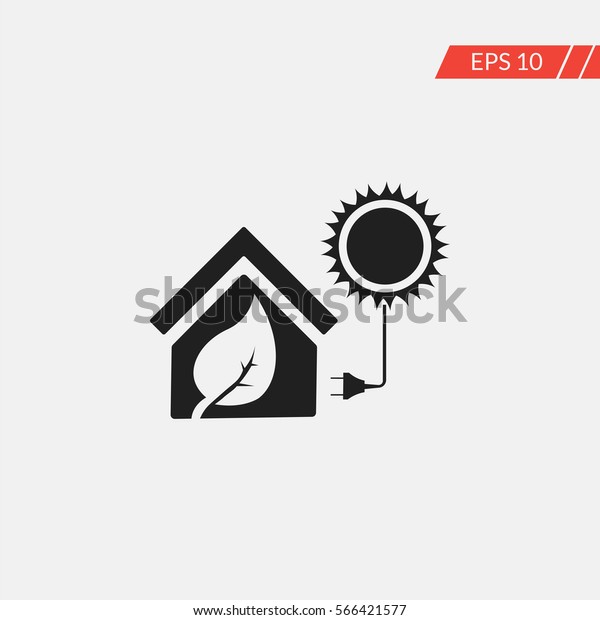 Nature\
friendly home with solar energy vector\
icon