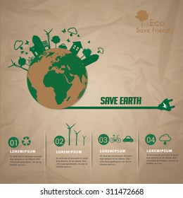 Nature friendly and  save  energy concept vector infographic.