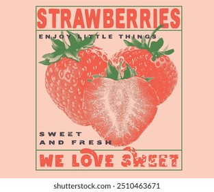 Nature fruit club print design. Organic berry food artwork for for t-shirt. Fruit vintage t-shirt design. Fresh strawberry artwork. Organic fruit market. strawberry fruit print.