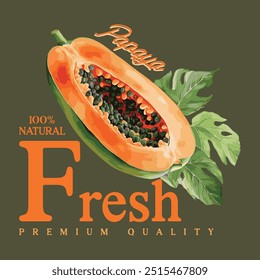 Projeto de impressão do clube de frutas da natureza. Arte de comida orgânica papaya para t-shirt. Fruit vintage t-shirt design. Arte de papaia fresca. Mercado de frutas orgânicas. impressão de frutas de mamão. comida moda moda Tee