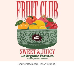 Nature fruit club print design. Apricot artwork for for t-shirt. Fresh pomegranate artwork. Organic farm poster design. Orange art. Summer food poster design. Apple fruit set. Fresh lemon fruit print.