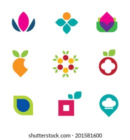 Nature fruit flower vector symbol tasty food logo icon set
