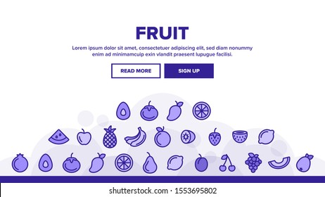 Nature Fruit Landing Web Page Header Banner Template Vector. Pineapple And Apple, Strawberry And Grape, Cherry And Lemon Delicious Fruit Illustration