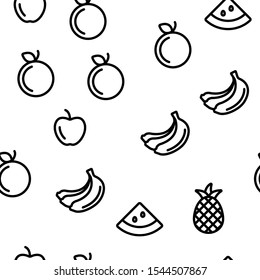 Nature Fruit Vector Seamless Pattern Thin Line Illustration