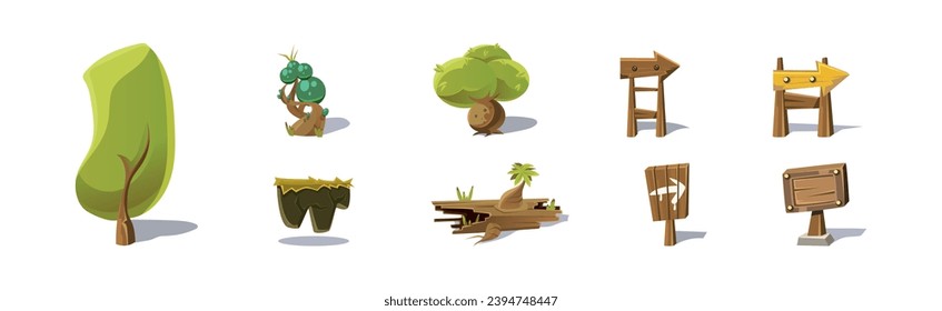 Nature Game Landscape Object and Elements Vector Set