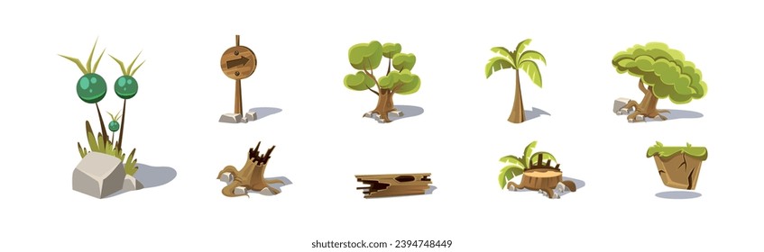 Nature Game Landscape Object and Elements Vector Set