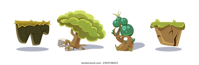 Nature Game Landscape Object and Elements Vector Set