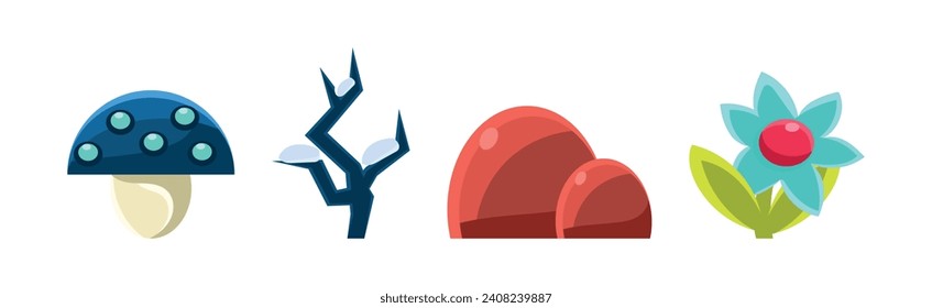 Nature Game Landscape Object and Elements Vector Set
