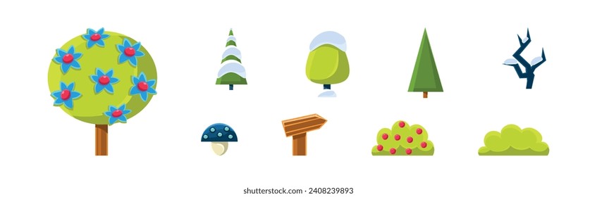 Nature Game Landscape Object and Elements Vector Set