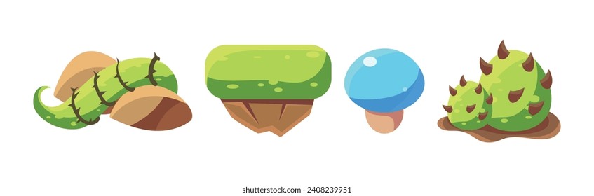 Nature Game Landscape Object and Elements Vector Set