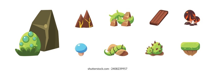 Nature Game Landscape Object and Elements Vector Set