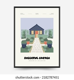 Nature, garden and landscape poster template or card. Flowers and plants at home and outdoor.