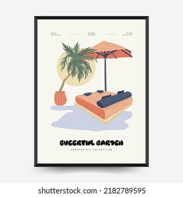 Nature, garden and landscape poster template or card. Flowers and plants at home and outdoor.