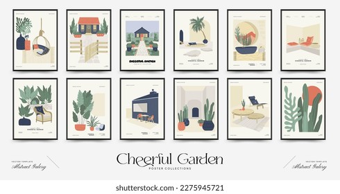 Nature, garden and landscape poster template or card. Flowers and plants at home and outdoor.