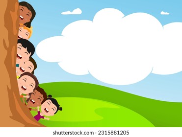 Happy cute little kids are playing hide and seek Vector Image