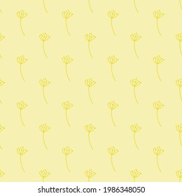Nature garden seamless pattern with yellow outline dill umbrella shapes. Pastel background. Vector illustration for seasonal textile prints, fabric, banners, backdrops and wallpapers.