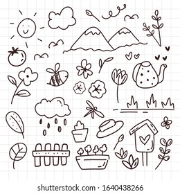 nature garden summer spring day hand drawing doodle cartoon style line art