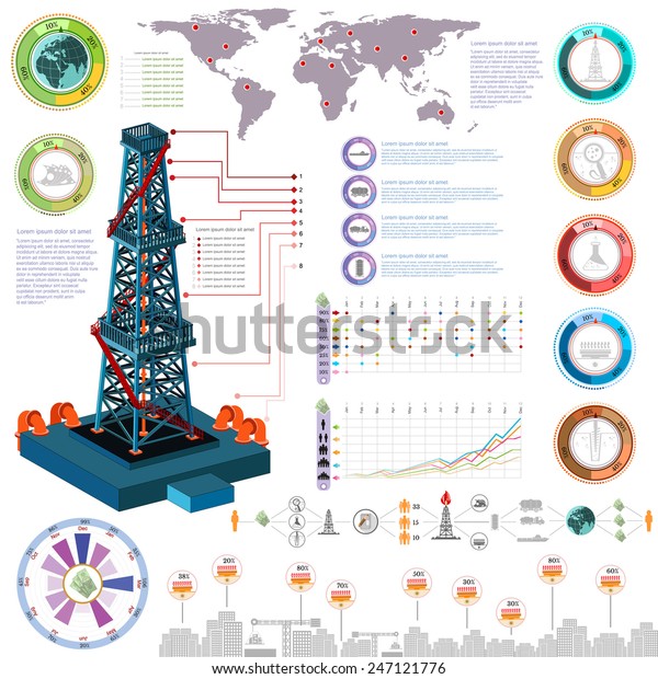 nature gas and gas rig infographics gas\
production delivery and gas storing and map \
