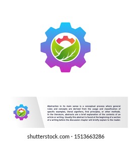 Nature Gear logo Design Vector Template. Mechanic with Leaf Icon Symbol. Colorful Icon