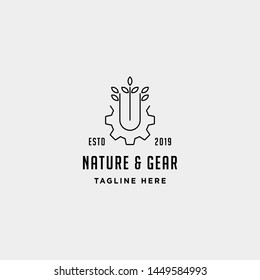 nature gear logo vector farm industry line icon symbol sign isolated