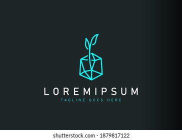 Diseño del logo de la gema natural. Icono vectorial de plantas cultivando piedras preciosas. Diseño de logotipo moderno con estilo de arte lineal.