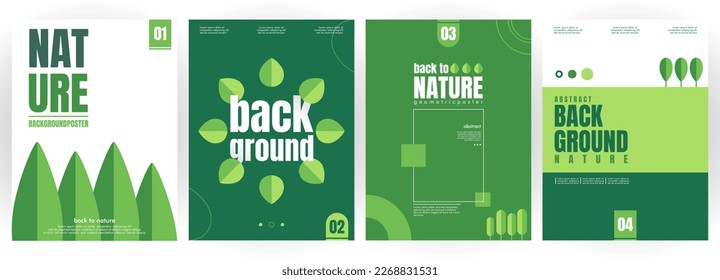 Nature Geometric Background Leaf Tree Plant. Set of 4 modern simple background vector illustration flat style. Suitable for poster, cover, ads, social banner, or flyer