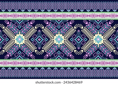 Nature geometric ethnic Cross Stitch Oriental ikat pattern traditional Design Pixel pattern for background,wallpaper,fabric,silk,carpet,clothing,wrapping,embroidery style ,Vector illustration
