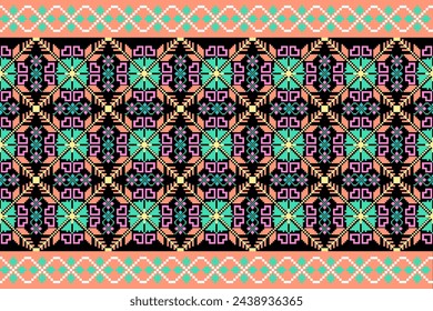 Nature geometric ethnic Cross Stitch Oriental ikat pattern traditional Design Pixel pattern for background,wallpaper,fabric,silk,carpet,clothing,wrapping,embroidery style ,Vector illustration