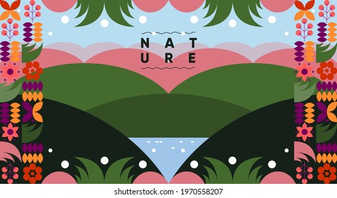 Nature. Geometric, vector illustration. Summer landscape. Background pattern for a banner, poster, or flyer.