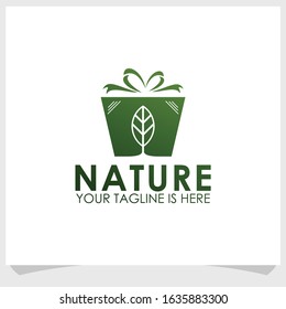 nature gift box icon logo template design vector, nature elements logo template