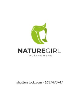 nature girl logo design. woman head and leafs vector illustration for beauty and air salon company graphic template
