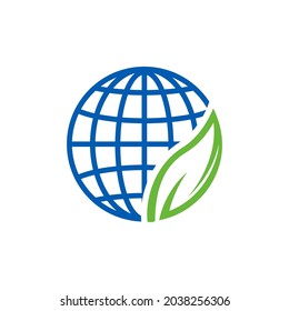 nature global world logo, green leaf world logo design vector