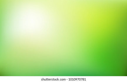 Nature gradient backdrop with bright sunlight. Abstract green blurred background. Ecology concept for your graphic design, banner or poster. Vector illustration.