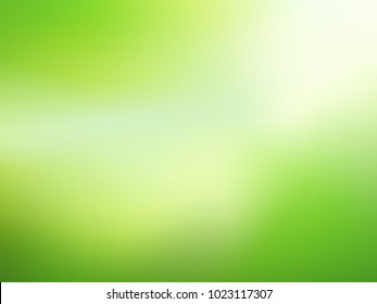 Nature gradient backdrop with bright sunlight. Abstract green blurred background. Ecology concept for your graphic design, banner or poster. Vector illustration.