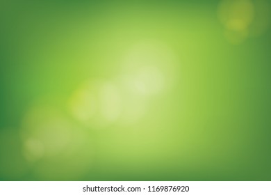 Nature gradient backdrop with bright sunlight. Abstract green blurred background. Ecology concept for your graphic design, banner or poster. Vector illustration.