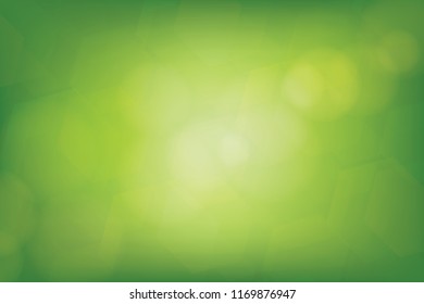 Nature gradient backdrop with bright sunlight. Abstract green blurred background. Ecology concept for your graphic design, banner or poster. Vector illustration.