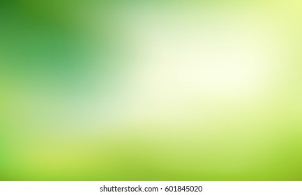Nature gradient backdrop with bright sunlight. Abstract green blurred background. Ecology concept for your graphic design, banner or poster. Vector illustration.