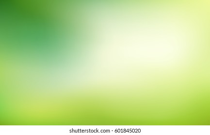 Nature Gradient Backdrop With Bright Sunlight. Abstract Green Blurred Background. Ecology Concept For Your Graphic Design, Banner Or Poster. Vector Illustration.